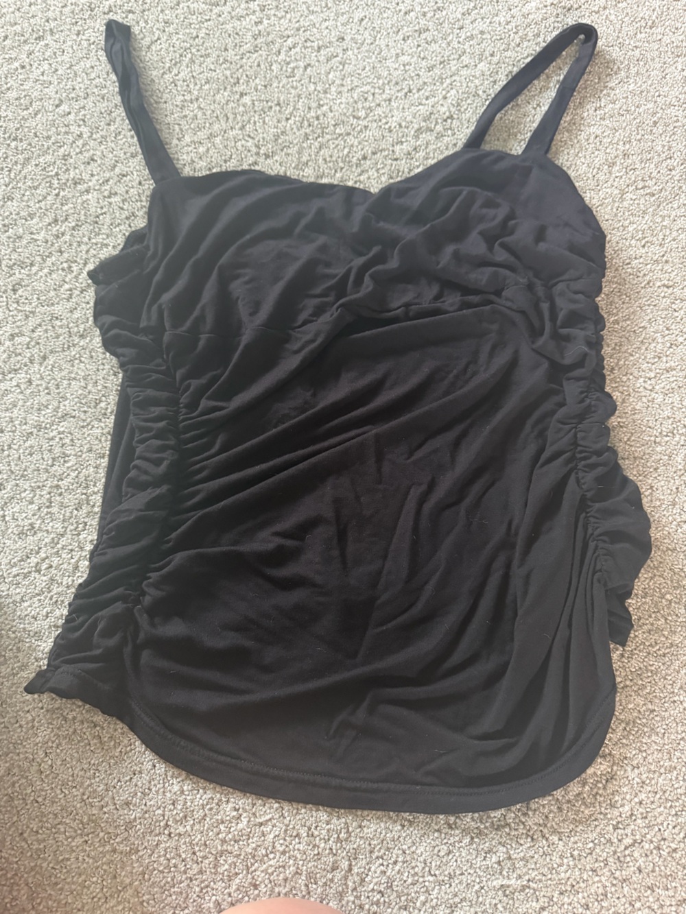 HALARA Black Ruched Tank with Adjustable Straps